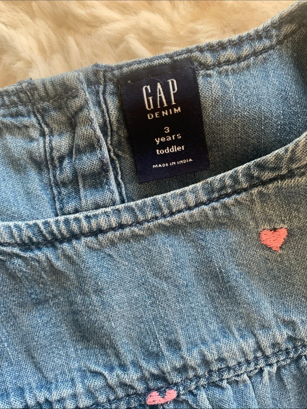 GAP Light Blue Denim Dress with Pink Heart Embroidery